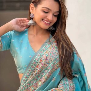 Sky Blue Pashmina Kashmiri Saree