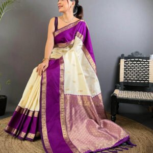 White Gadwal Pure Soft Silk Saree
